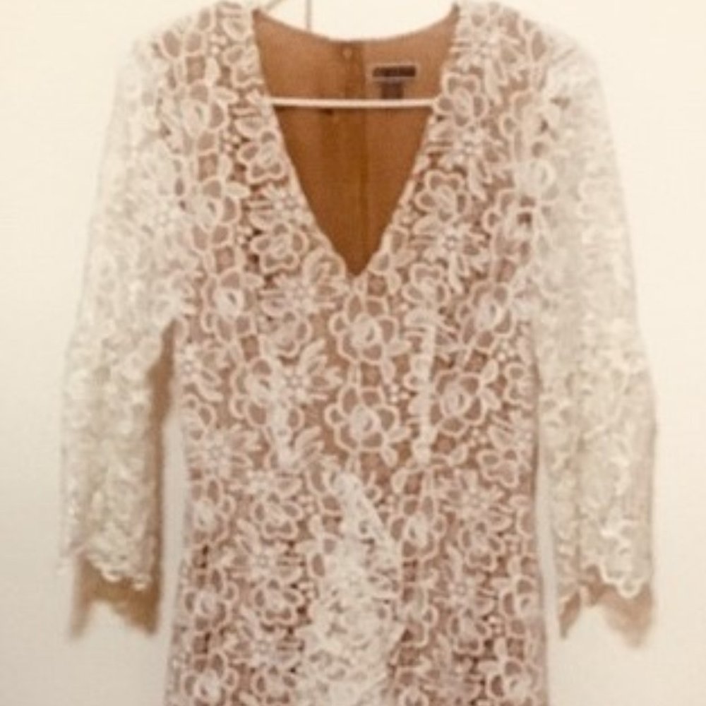 Chelsea28 White Lace Midi Dress with Nude Lining - Picture 2 of 3